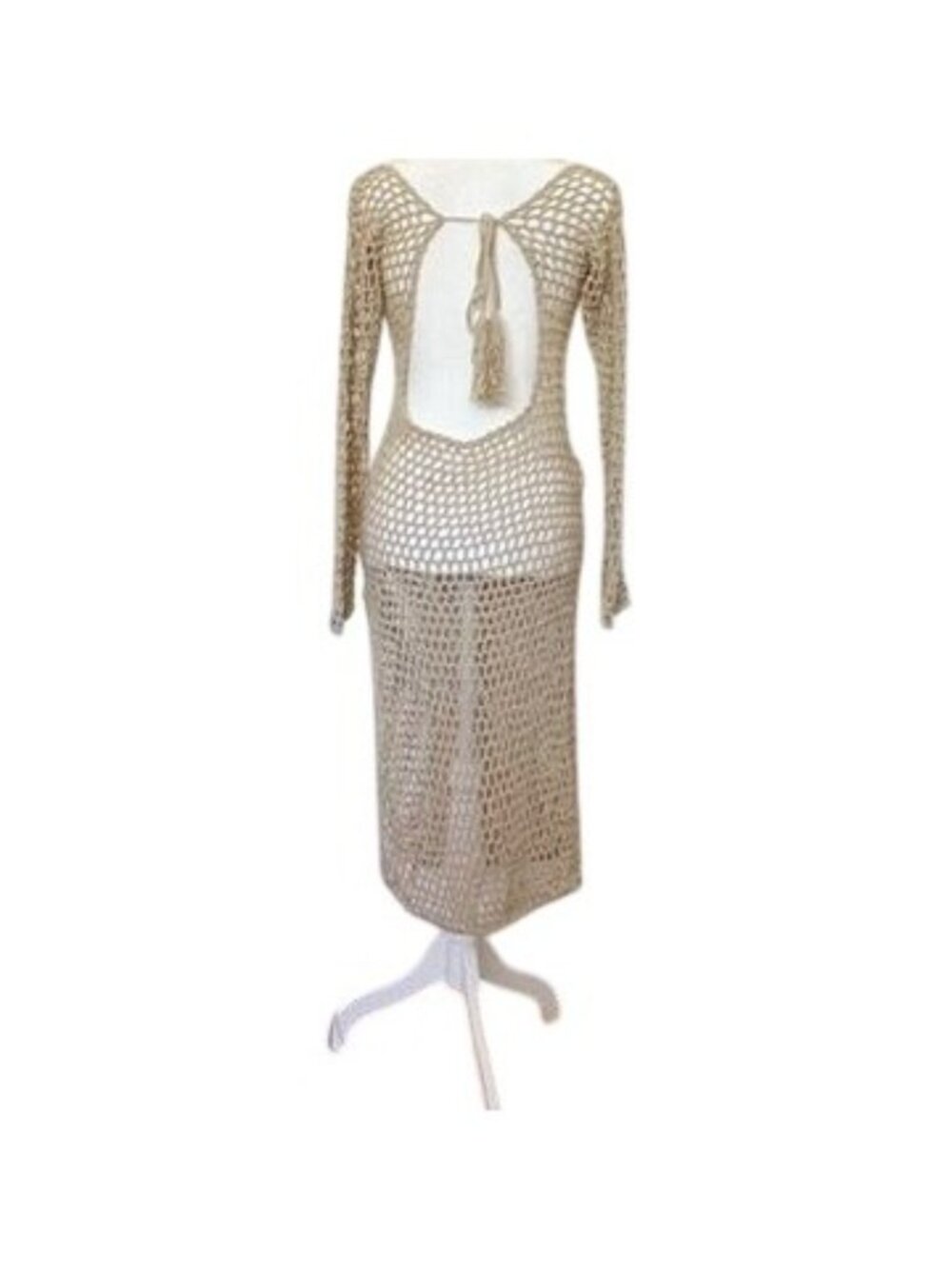 Blower Crochet Cover-up Open Knit Dress Beach to Bar Bohemian Resort Euro Summer - Picture 3 of 12